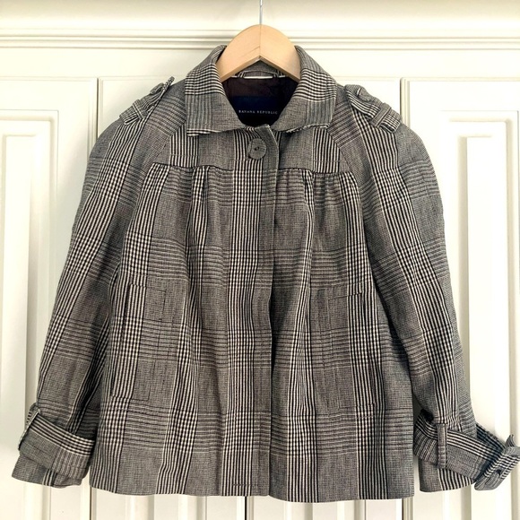 Banana Republic Short Plaid 4 Button Swing Jacket Wool Blend Lined Size XS - Picture 1 of 7